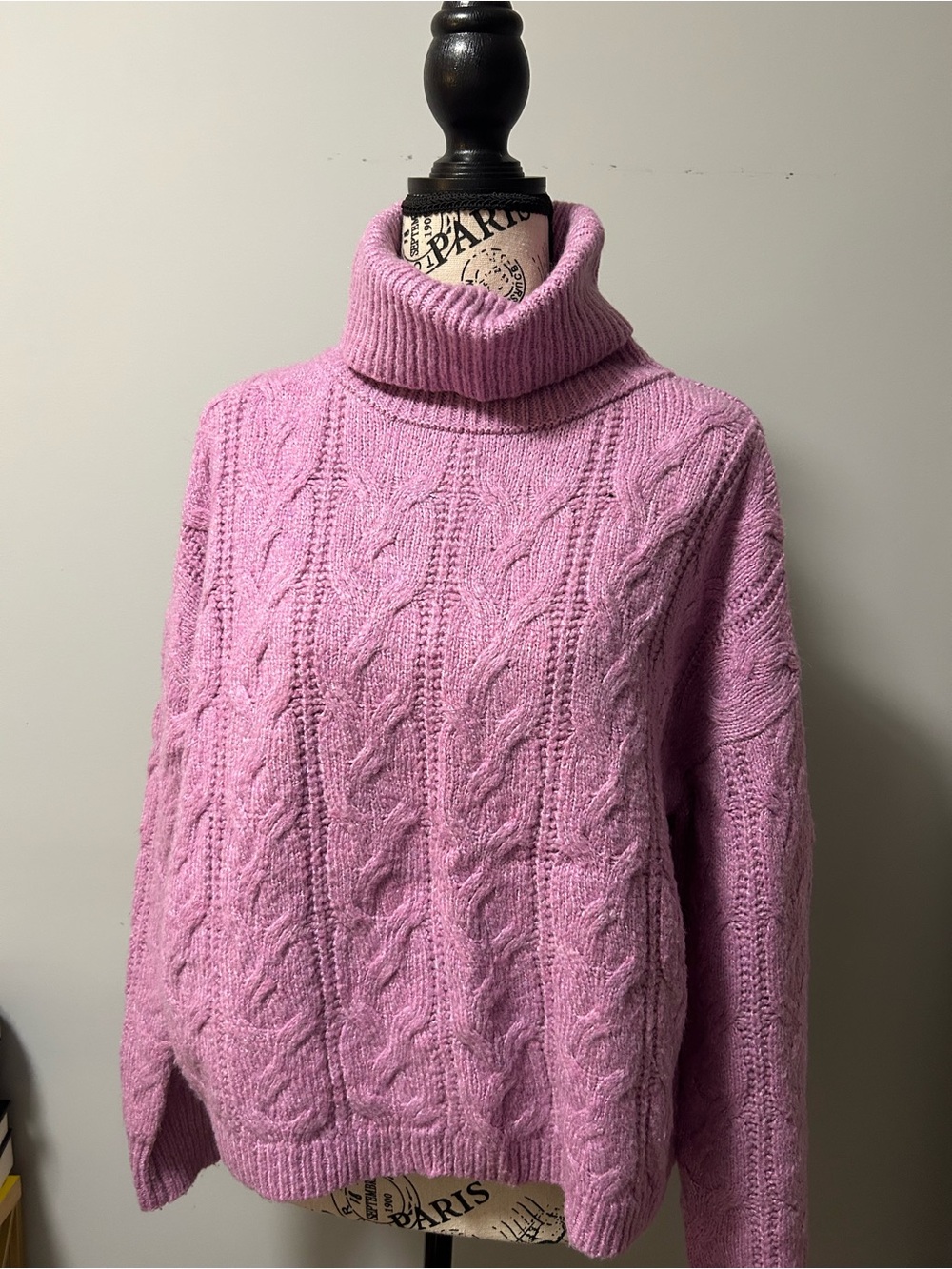 Women's Cable Knit Turtleneck Sweater - Pink